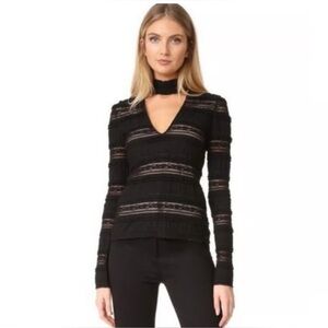 NWT! Cinq a Sept - Sheer Black Lace V -neck Cut Out Top blouse Sz M